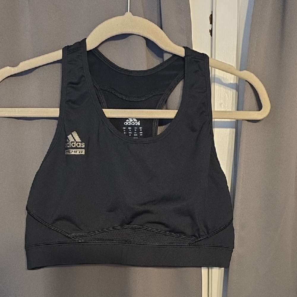 Adidas TechFit ClimaLite Women's Black Sports Bra Racerback Medium Impact XL GUC